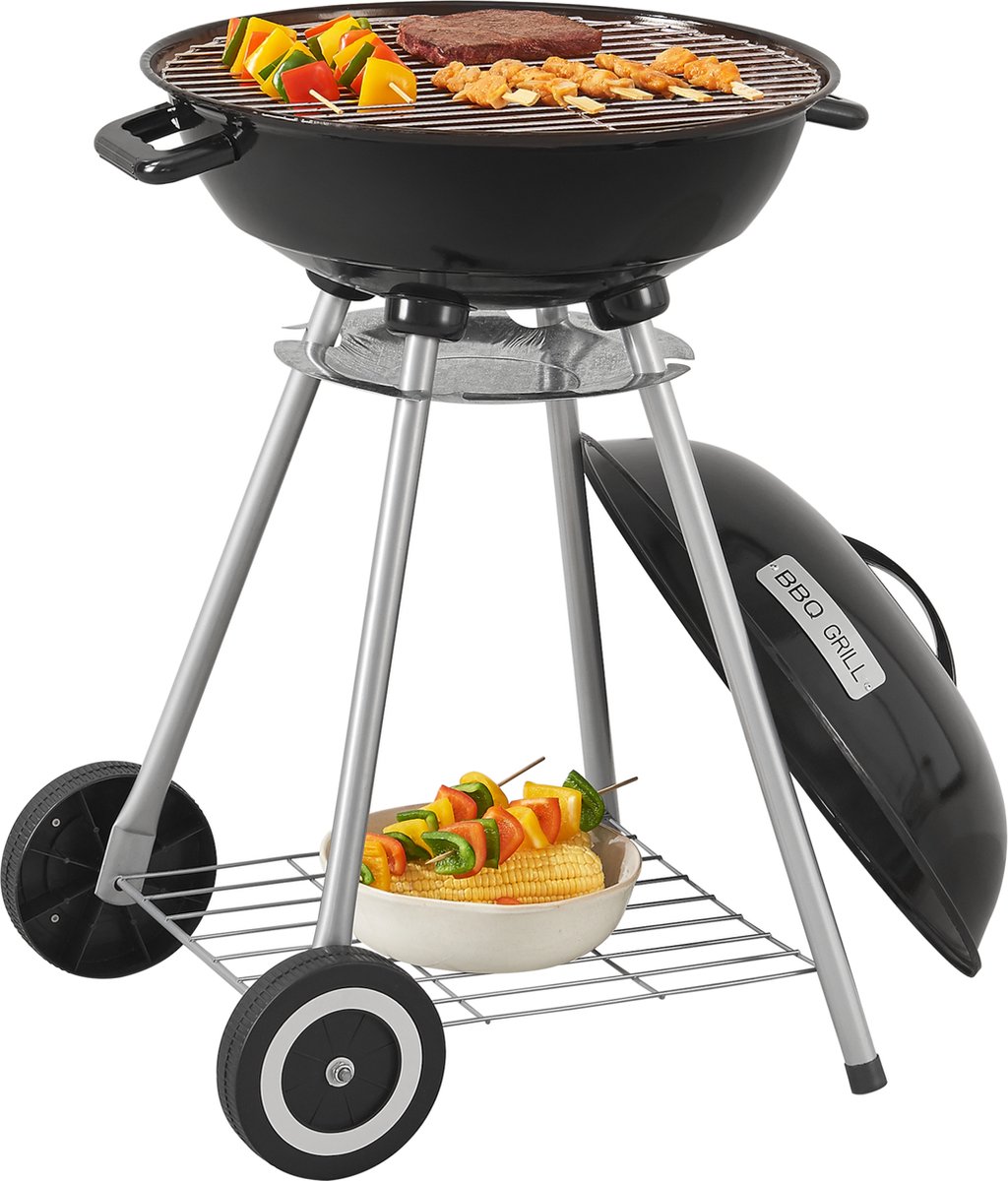 Houtskool BBQ Apricena rond met deksel 80x49x47 cm zwart casa.pro