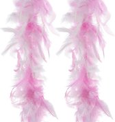 Funny Fashion Carnaval verkleed boa met veren - 2x - wit/roze - 200cm - 45gr - Glitter and Glamour
