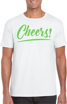 Bellatio Decorations Verkleed T-shirt voor heren - cheers - wit - groene glitter - carnaval L