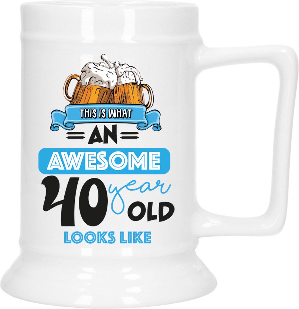Bellatio Decoration Cadeau Bierpul voor 40 jaar - blauw - grappige leeftijd bierpul - 530 ml