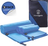 TravelGuru Microvezel Reishanddoek Set van 3 - 1x Large (85 * 150cm), 2x Small (40 * 80 cm) - Sneldrogende, lichtgewicht handdoek ideaal voor sporten, reizen, outdoor & strand - Microfiber Travel Towel - Blauw
