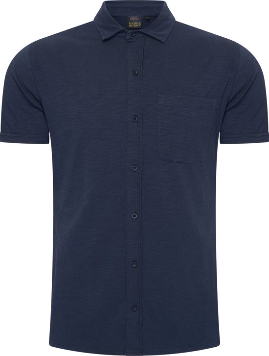 Mario Russo Korte Mouwen Overhemd - Overhemd heren - Polo Shirt Heren - t shirt heren - L - Navy