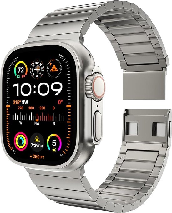 LULULOOK Magnetische Polsband voor Apple Watch Ultra 2 Titanium Grade 2 bol