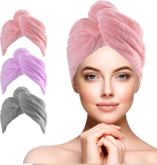 Happy Shop Store Haarhanddoek - 3 Stuks Microvezel Handdoek voor Haar - Hair Towel - Haarhanddoek Microvezel - Hoofdhanddoek - Snel Drogend