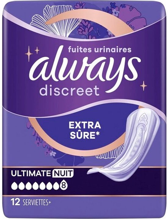 Always Discreet Verband Voor Urineverlies - Plus Ultimate Night - Voordeelverpakking 4 x 12 stuks - Always