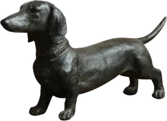Teckel - Beeld - Decoratie - Grijs - Groen - Hars - Hond - 18x10cm