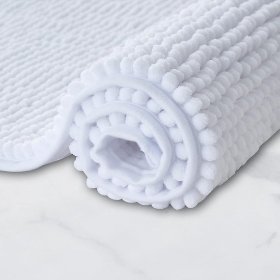 Badmat Antidérapant en Chenille soft | Super absorbant et lavable en machine | Peut être combiné comme ensemble de tapis de bain | Pour la salle de bain, la douche, le bain ou comme tapis de toilette | Wit - 45x45 cm