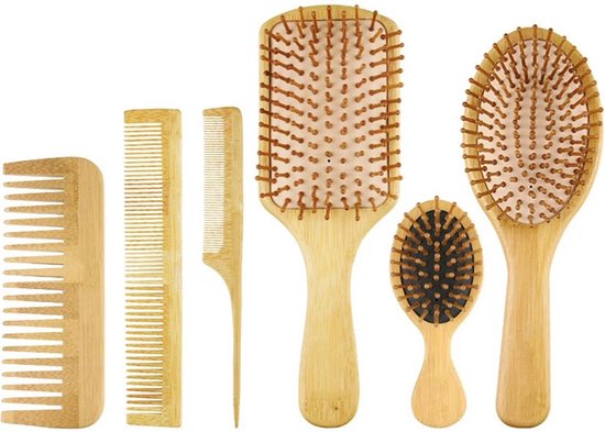 DWIH® - Bamboe Borstel en kammen set - 6 stuks