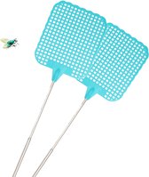 Gerimport Tapette à mouche longue extensible - 2x - bleu - de 26 à 72 cm - métal/plastique