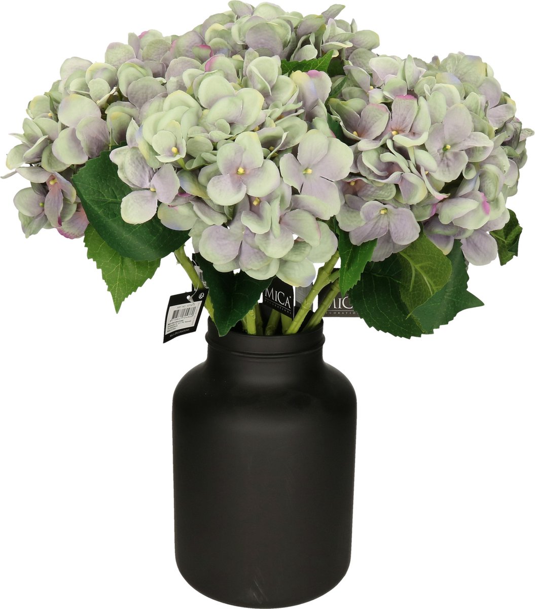Mica Decorations Kunstbloem - 8x - Hortensia tak - lichtblauw - 51 cm - losse steel - Kunst zijdebloemen