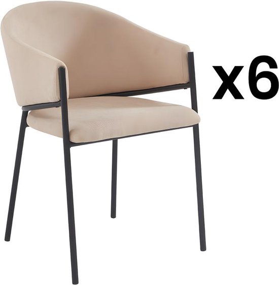 PASCAL MORABITO Set van 6 stoelen met stoffen en metalen armleuningen - Beige - ORDIDA - van Pascal Morabito L 53 cm x H 80 cm x D 61 cm