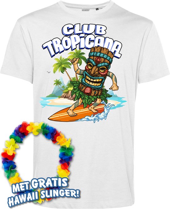 T-shirt Tiki Surfer | Toppers in Concert 2024 | Club Tropicana | Hawaii Shirt | Ibiza Kleding | Wit | maat XS