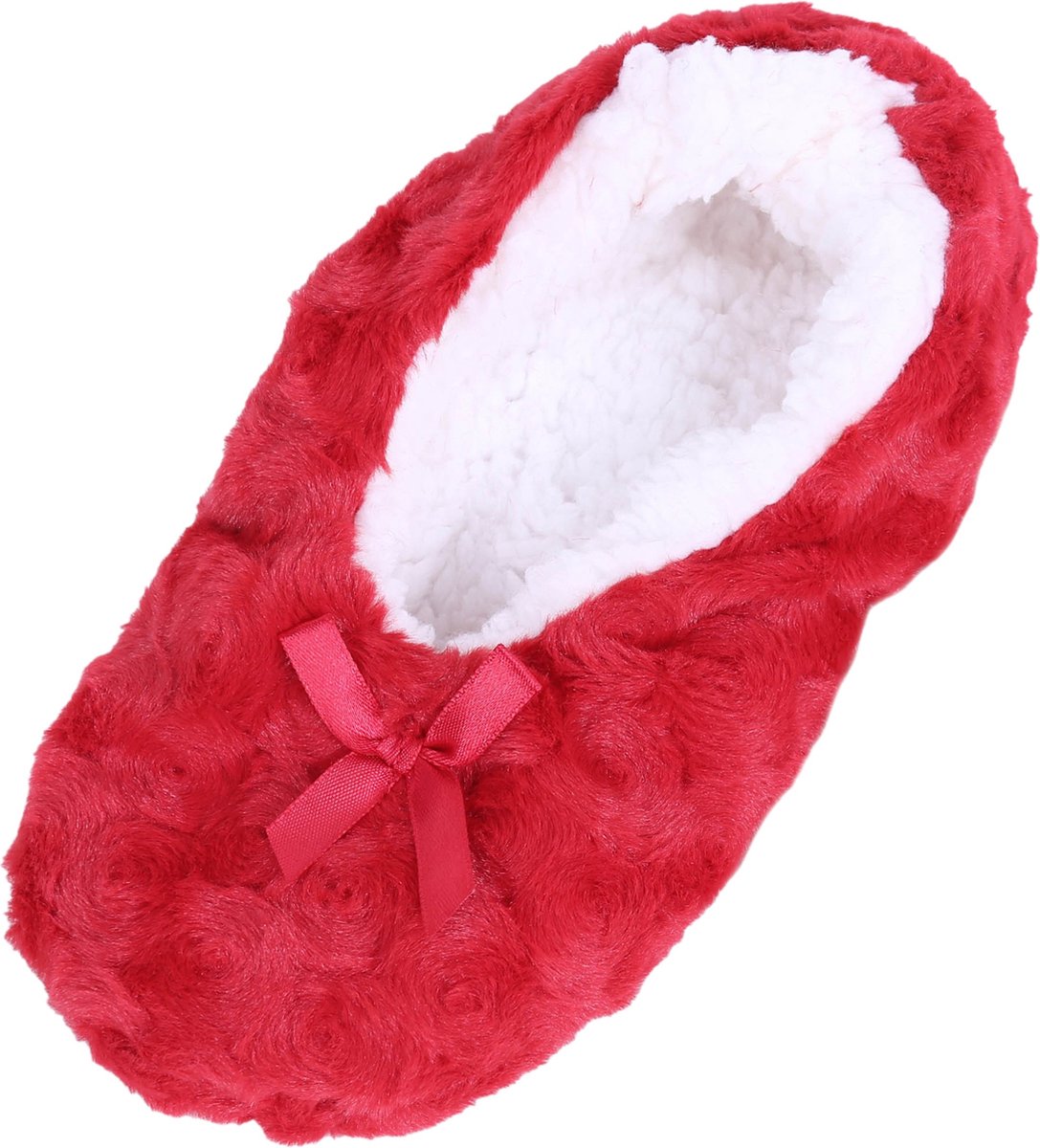 Rood-witte, pluizige pantoffels