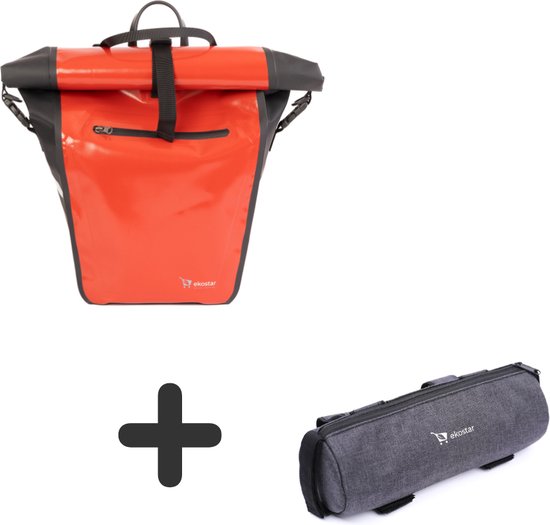 Ekostar online shopping - 2in1 Fietstas - Rood - Waterdicht + Stuurtas - Waterafstotend - Grijs