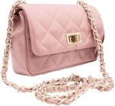 Roze Leren Schoudertas Coco Quilted - Leder Leer Schoudertassen - Doorregen Ketting hengsel - Roze