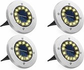 CNL Sight 16 Leds Solar Grondspots (4stuks) - Warm wit-RVS Grond Spots op Zonne-energie met 16 LED Spotjes - 10 Uur Buiten Verlichting in Tuin - IP65 Waterdicht - Tuinverlichting Lamp - Buitenverlichting Tuinlamp