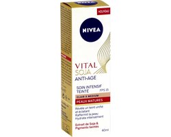NIVEA Vital Soja Anti-Aging Intensive Care Light Tinted Medium SPF 15 (1x40 ml), anti-aging serum verrijkt met soja en gekleurde pigmenten, gezichtsbehandeling voor vrouwen met een rijpere huid