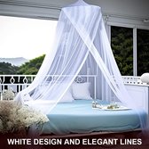 Muggenbescherming voor bed, rond, muggenbescherming, insectennet, muggennet voor op reis en thuis, fijnmazig mesh, eenvoudige montage, tweepersoonsbed, kinderkamer, 250 x 125 x 60 cm, wit