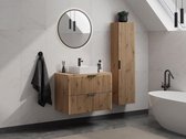Meuble de salle de bain nervuré suspendu avec vasque à poser - Naturel clair - 80 cm - ZEVARA L 80 cm x H 57 cm x P 46 cm