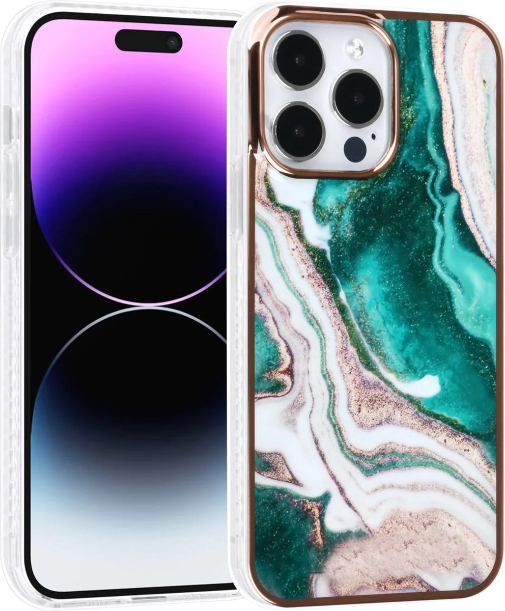 TPU Back Cover hoesje - Marble Groen - Geschikt voor: iPhone 14 Pro