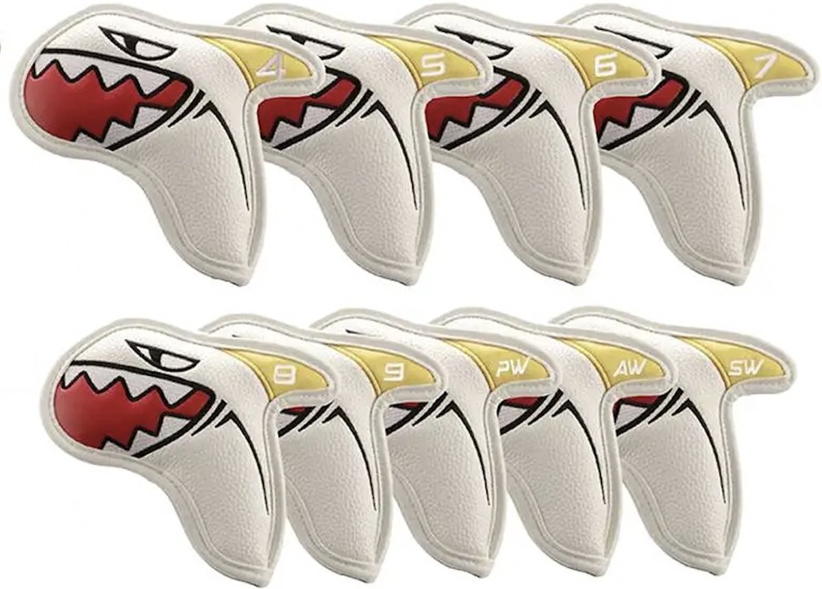 9x Haaien Golf Ijzers Headcovers - Wit - Grappig en Stijlvol Cadeau voor Golfers