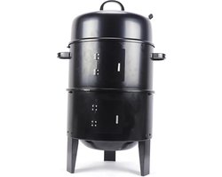 MS® - 3 in 1 Houtskoolgrill - 2-Laags - ø 40 cm - Barbecue - Roker - Stoven - Multifunctioneel - Met thermometer - Zwart - Draagbaar