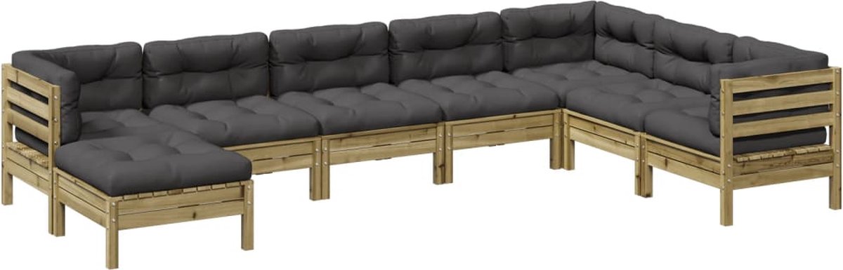 vidaXL 8-delige - Loungeset - met - kussens - geïmpregneerd - grenenhout antraciet
