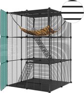 Caisse pour chat avec niveaux et bancs - Cage pour chat - Enclos pour chat - Maison pour chat - Zwart