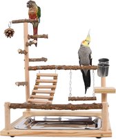 Papegaai Speeltuin Vogel Houten Speelgoed Baars Standaard met Voeder Beker Schommel Ladder Klimmen Dienblad voor Parkiet - Grootte 45x37x26 CM