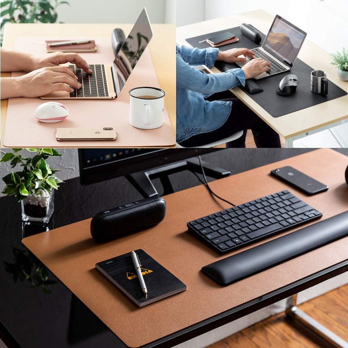 Aothia lederen bureaulegger, muismat, antislip PU-lederen bureau-vloeipapier, laptop bureaublad, waterdicht bureau-schrijfblok voor kantoor en thuiswerk (60cm x 35cm, zwart