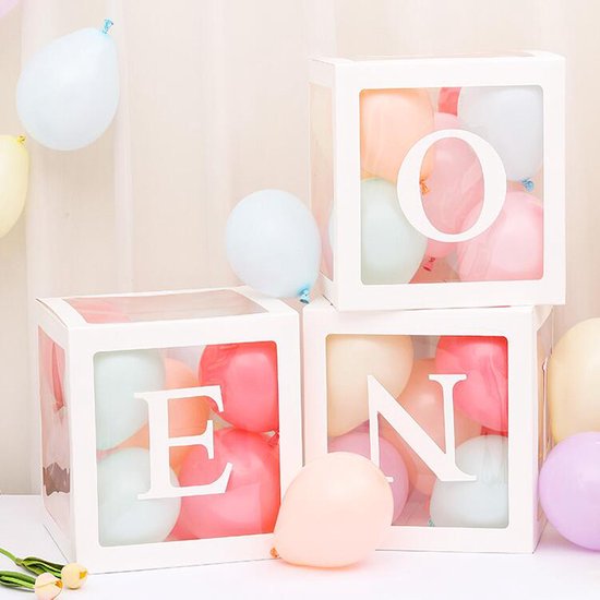 Joya Party® 3x Letter ballon blokken ONE wit voor 1e verjaardag | box one | eerste verjaardag decoratie