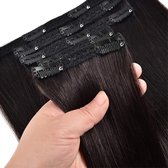 Clip In Hair Extensions| 100% Human Hair | Kleur: 1B naturel zwart bruin | 7 stuks 16 clips| 55cm 70 gram