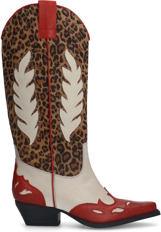 Sacha - Dames - Leopard cowboylaarzen met rode details - Maat 38