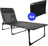 ElixPro - Chaise longue Premium avec oreiller 4x - chaise longue - Dossier réglable - chaise longue pliable - transat - facile à ranger - Convient pour une utilisation en extérieur - Haute qualité - Zwart