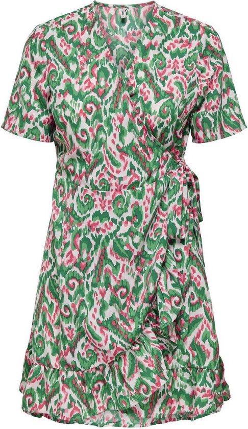 Only Jurk Onlaxi S/s Wrap Dress Ex Ptm 15337834 Deep Mint/boho Bloom Dames Maat - XL