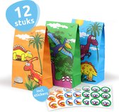 Isa's Friends® Uitdeelzakjes + Stickers - Dino - 12 stuks - Stevig Papier - Traktatie zakjes