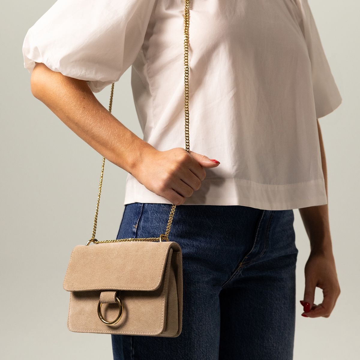 Manfield - Beige suède schoudertas