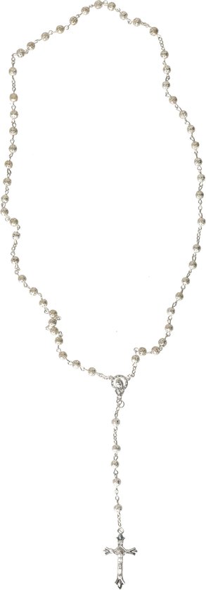 Rozenkrans ketting - met kruis - zilver - 50 cm - 8 mm kralen