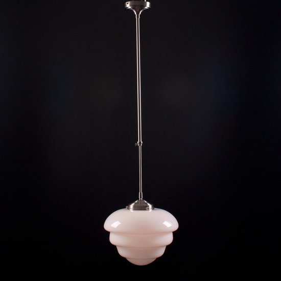 Lampe suspendue Art déco Oxford | 1 lumière | Ø 25 cm | 65-105 | gris / acier / blanc | verre / métal | lampe de plafond | réglable | lampe de salon | plâtre / rétro / 1930