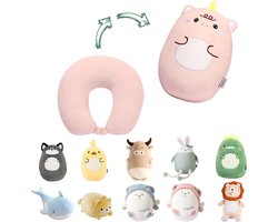 2-in-1 reiskussen voor kinderen - zachte en schattige dieren pluche die wordt omgezet in een U-vormig nekkussen voor ultiem comfort tijdens vliegtuig, auto, trein, busreis
