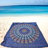 2 persoons strandlaken - Blauw - Mandala - groot strandkleed - katoen/polyester - dun strandlaken