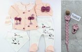 Baby newborn 5-delige kleding set meisjes - Kersen - Fopspeenkoord en haarclip cadeau - Newborn kleding set - Newborn set - Babykleding - Babyshower cadeau - Kraamcadeau