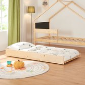 Kinderbed Sodankylä huisbed met onderschuifbed 90x200 cm naturel en zwart [en.casa]