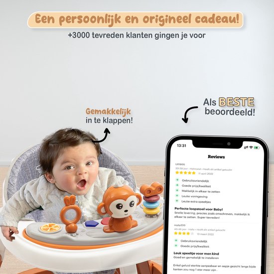 Twinky® Loopstoel Baby – Inklapbare Loopwagen met 3-delige speelset – Babywalker & Loopstoeltje inclusief Voetenmat en Steel — afbeelding 5