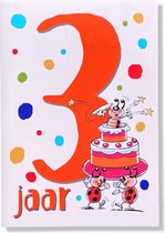 Hoera 3 Jaar! Luxe verjaardagskaart - 12x17cm - Gevouwen Wenskaart inclusief envelop - Leeftijdkaart
