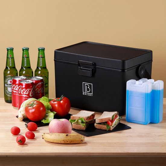 Brisby Glacière - Frigo box - Glacière - Voiture - Légère - Boîte à pain - 12L - 2 éléments de refroidissement gratuits de 450 ml chacun - Incl. Séparateurs Planches à découper - Ouvre-bière - Ouvre-bouteille - Max. Isolation 40 heures - Zwart