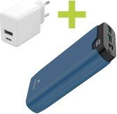 iMoshion Powerbank 20000 mAh Inclusief USB C / USB A Oplader Adapter - Snellader & batterij LED-display - USB A, USB C & Micro USB - 18 Watt - Blauw