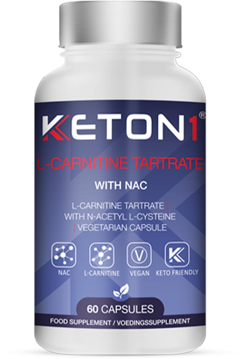 Goedkoopste Keton1 | L-Carnitine Tartrate NAC (N-acetyl cysteine) | 60 Capsules | 1 x 60 capsules