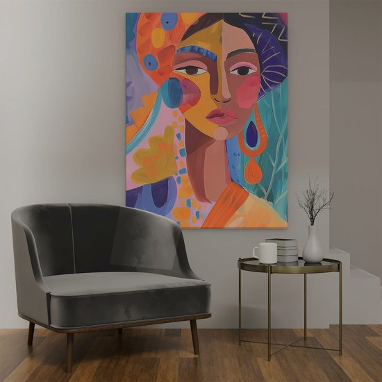 Artaza Peinture sur toile représentant une femme dans un turban coloré - 90 x 120 - Décoration murale - Photo sur toile - Impression sur toile