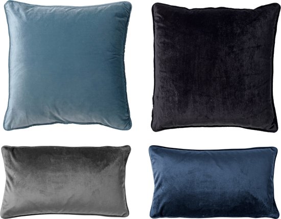 Dutch Decor - Set van 4 sierkussens - Essentials - blauw - zwart - antraciet - donkerblauw - 45x45 cm - 30x50 cm - inclusief binnenkussens - velvet